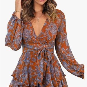 Floral Rust and Blue Jumpsuit